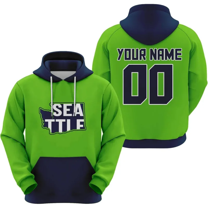 Men's Green Seattle Custom City Map Hoodie