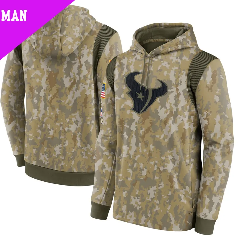 Men s Houston Texans Camo 2021 Salute to Service Therma Performance Pullover Hoodie