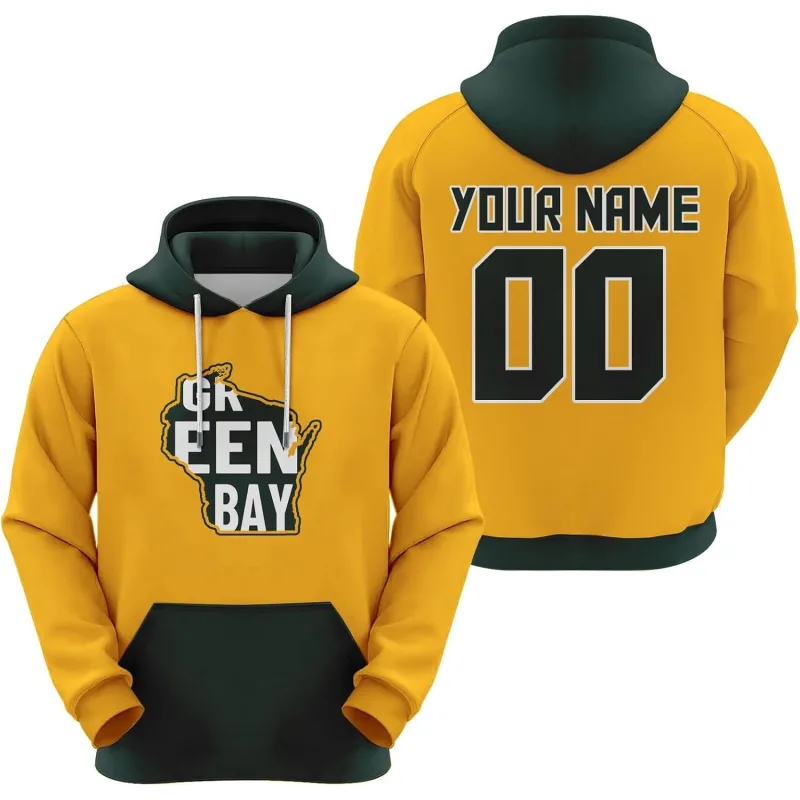 Men's Yellow Green Bay Custom City Map Hoodie